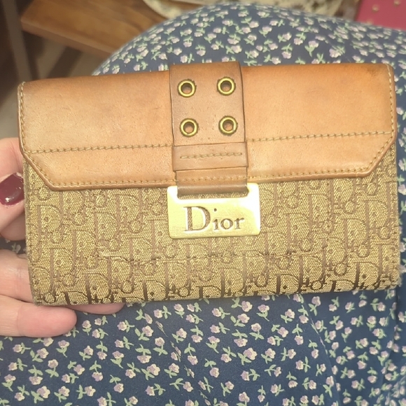 Dior Handbags - Dior Tan and Brown Wallet with Gold Clasp